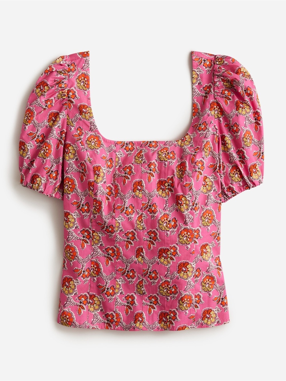 J.crew Pink Floral Square-Neck Puff Sleeve Top